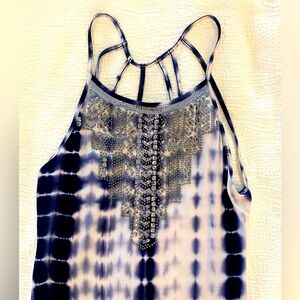 Express Blue TieDie Maxi dress with open strappy back, Size XSP